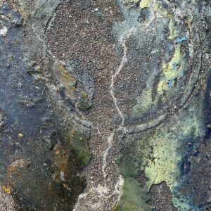corrosion de métal, pierre, couleurs hivernales, sphère, photo d'art.